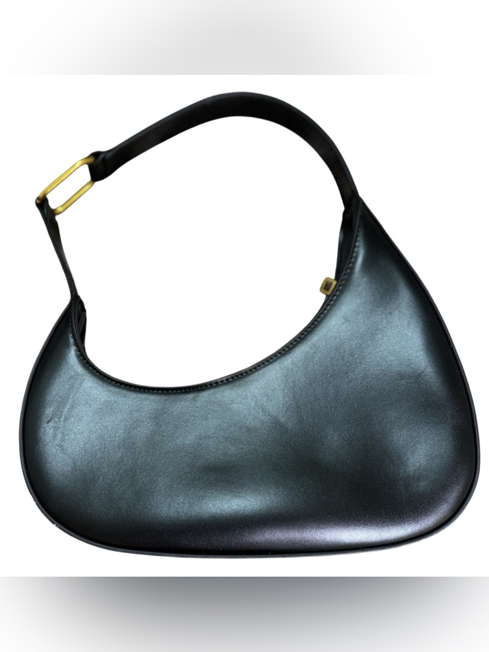 Madison West Black Crescent Shoulder Bag with Gold Buckle